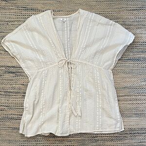 aerie Cream Striped Tie-Front Top